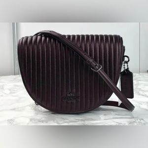 Coach Ellen Saddle Metallic Burgundy Leather Crossbody Bag.